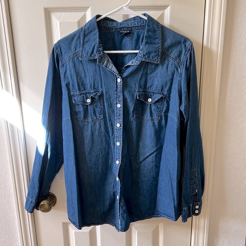 Blue Denim Torrid Button Down Shirt - 1X